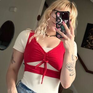 Thatsofetch Red Cutout Going Out Top